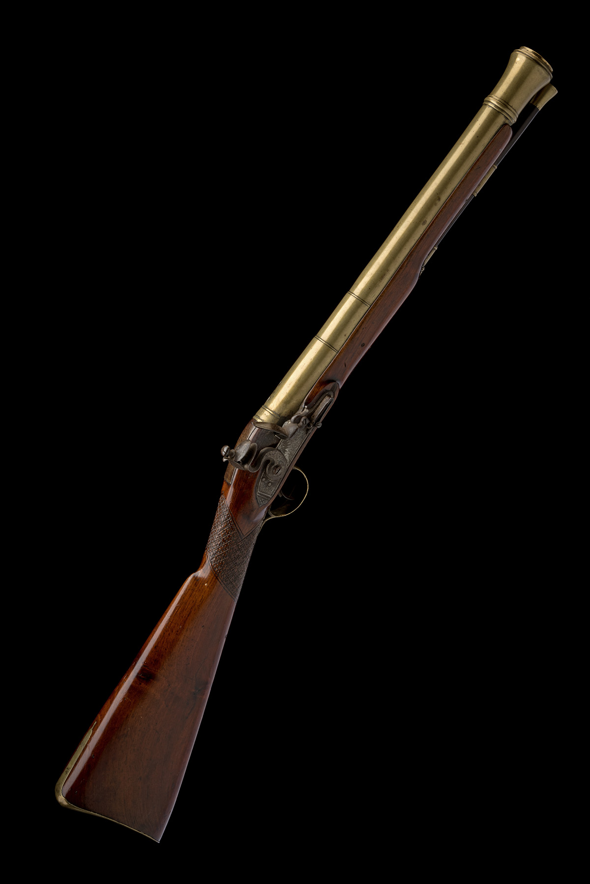 A 10-BORE FLINTLOCK BRASS-BARRELLED BLUNDERBUSS SIGNED JACKSON, no ...