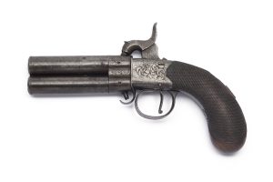 A 100-BORE PERCUSSION BOXLOCK TURN-OVER POCKET PISTOL