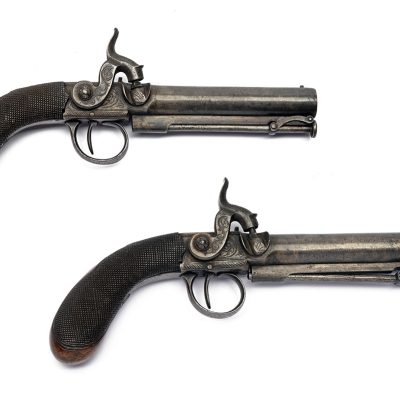 PAIR OF 42 BORE TRAVELLING PISTOLS SIGNED D EGG NO SER